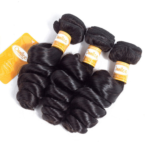 9A Grade Unprocessed 3Pcs Loose Wave With Lace Closure Brazilian Virgin Human Hair Bundles - Ossilee Hair