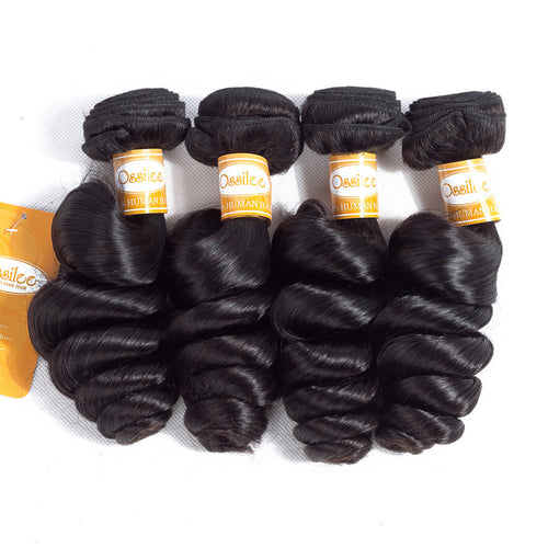 Real 9A Grade 4 Bundles With 1Pc Closure Brazilian Loose Wave 100% Virgin Human Hair Weave Bundles - Ossilee Hair