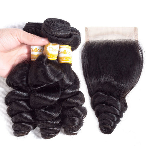 9A Grade Unprocessed 3Pcs Loose Wave With Lace Closure Brazilian Virgin Human Hair Bundles - Ossilee Hair