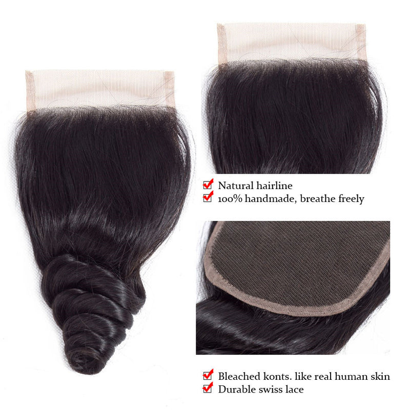 Real 9A Grade 4 Bundles With 1Pc Closure Brazilian Loose Wave 100% Virgin Human Hair Weave Bundles - Ossilee Hair
