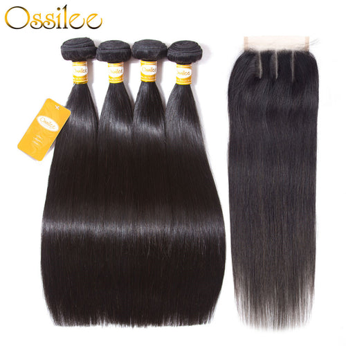 Malaysian Straight Hair With Lace Closure 5Pcs/lot Malaysian Hair Bundles Remy Straight Hair - Ossilee Hair