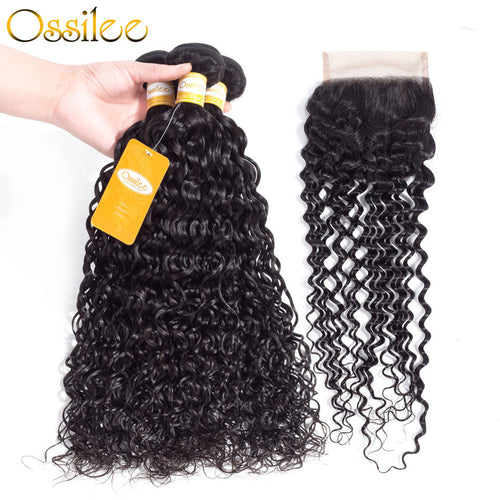 9A Grade 3Pcs Water Wave With 4x4 Lace Closure Soft Indian Virgin Hair Bundles - Ossilee Hair