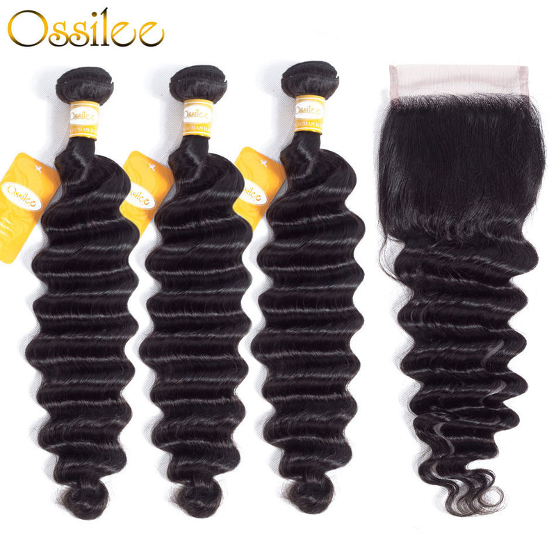 4 Bundles With 1Pc Closure Brazilian Loose Deep Wave 100% Human Hair Weave Bundles New Arrival - Ossilee Hair