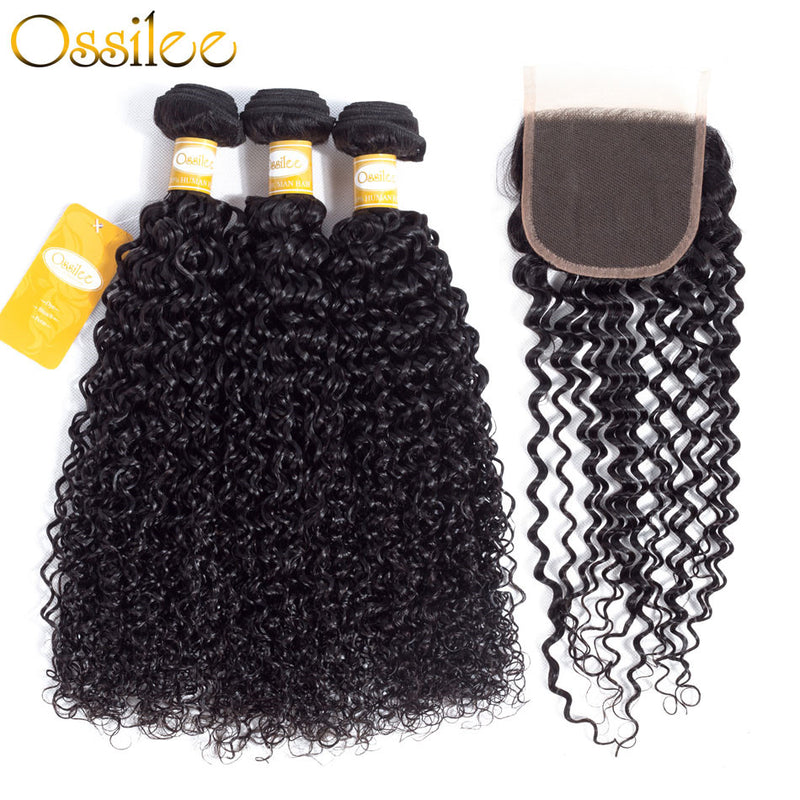 Brazilian Kinky Curly 4 Bundles With 1Pc Closure 100% Human Hair Weave Bundles - Ossilee Hair