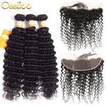 9A Grade Deep Wave 3Bundles With 13x4 Pre-Plucked Lace Frontal Natural Color 100% Brazilian Human Hair - Ossilee Hair