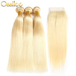 Blonde #613 Brazilian Straight 3 Bundles With 1 Piece 4x4 Lace Closure Shiny and soft Color Hair - Ossilee Hair