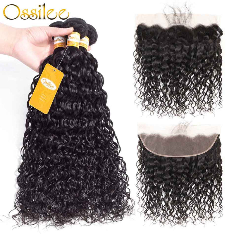 Real 9A Water Wave Virgin Hair 3Bundles With 13x4 Pre-Plucked Lace Frontal - Ossilee Hair