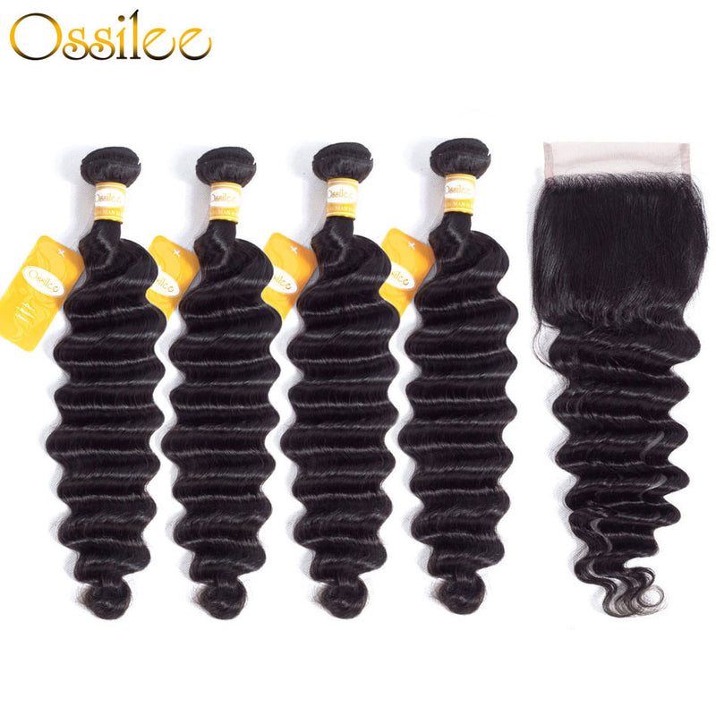 4 Bundles With 1Pc Closure Brazilian Loose Deep Wave 100% Human Hair Weave Bundles New Arrival - Ossilee Hair
