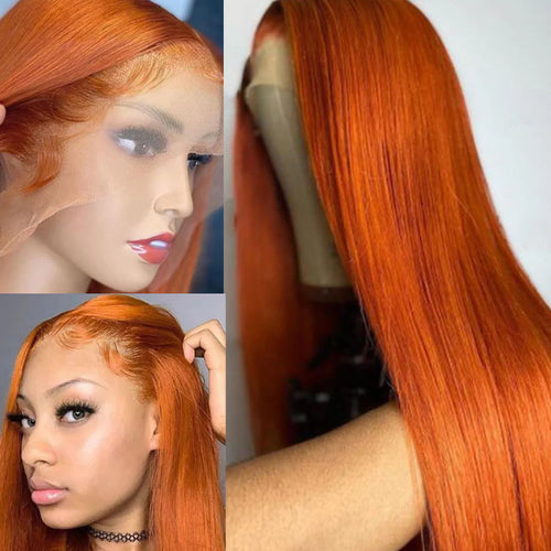 Ginger Orange Wigs 13x4 HD Transparent Lace Front Human Hair Wig Straight Glueless Lace Wigs Pre Plucked - Ossilee Hair