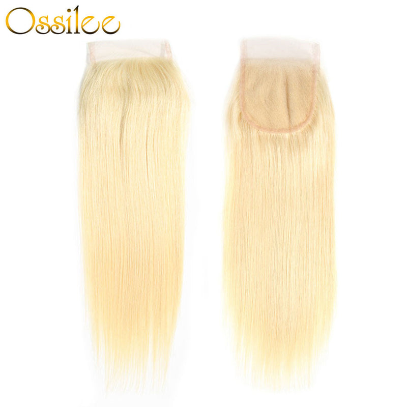 Blonde #613 Brazilian Straight 3 Bundles With 1 Piece 4x4 Lace Closure Shiny and soft Color Hair - Ossilee Hair