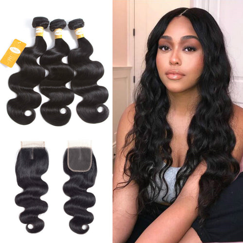 Best Quality 3Pcs Brazilian Virgin HairBody Wave With Lace Closure Soft & Thick Bundles Natural Color - Ossilee Hair