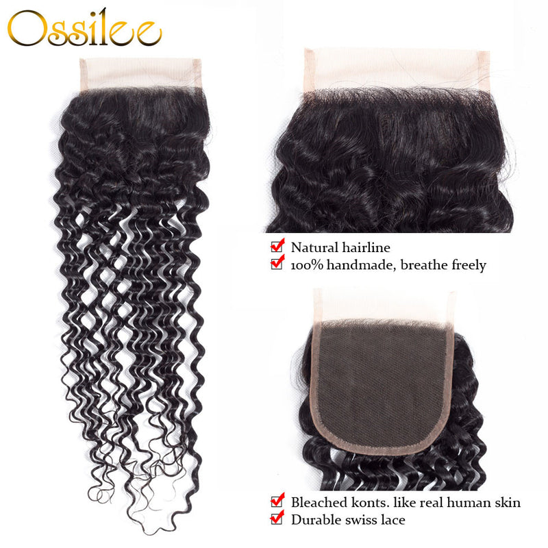 4x4 Deep Wave Human Hair Lace Closure Middle Part,Free Part ,Three Part - Ossilee Hair