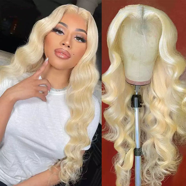 4x4 Lace Closure Wigs Brazilian Body Wave Pre Plucked 613 Blonde Human Hair Lace Wigs - Ossilee Hair