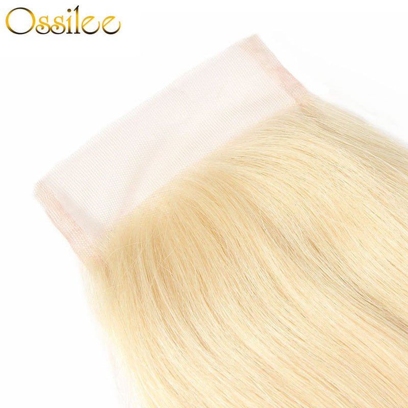 Blonde #613 Brazilian Straight 3 Bundles With 1 Piece 4x4 Lace Closure Shiny and soft Color Hair - Ossilee Hair