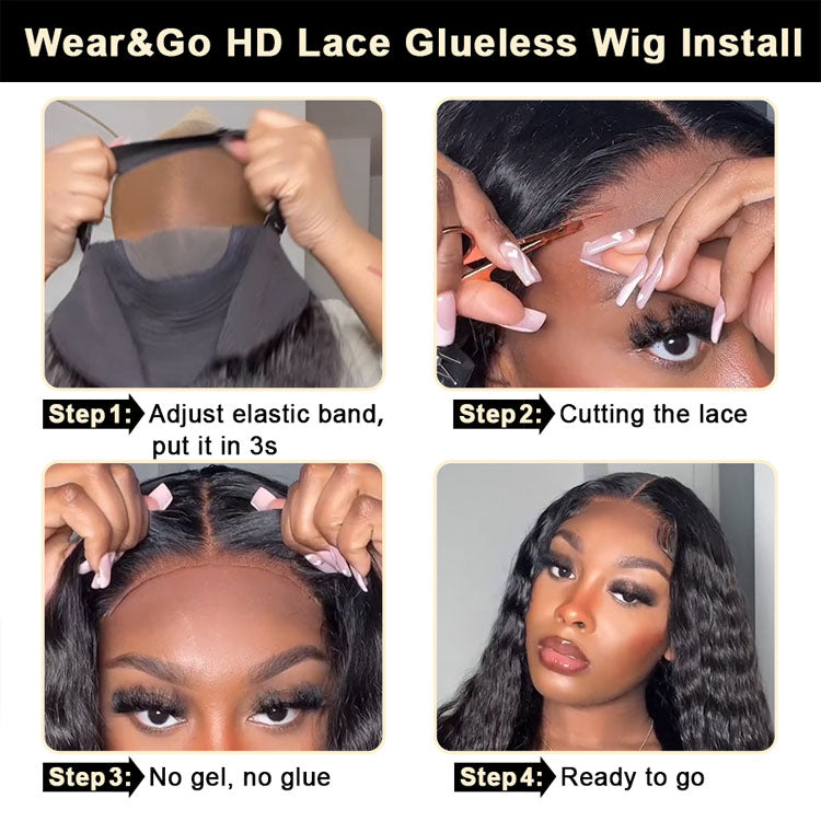 Pre Cut Lace Wear & Go Glueless Deep Wave Human Hair Wig with Elastic Band