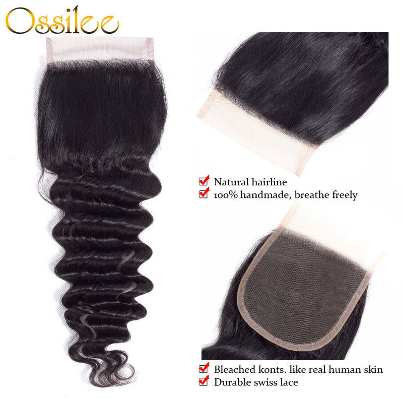 Peruvian Remy Human Hair Bundles 3Pcs Loose Deep Wave With Lace Closure - Ossilee Hair