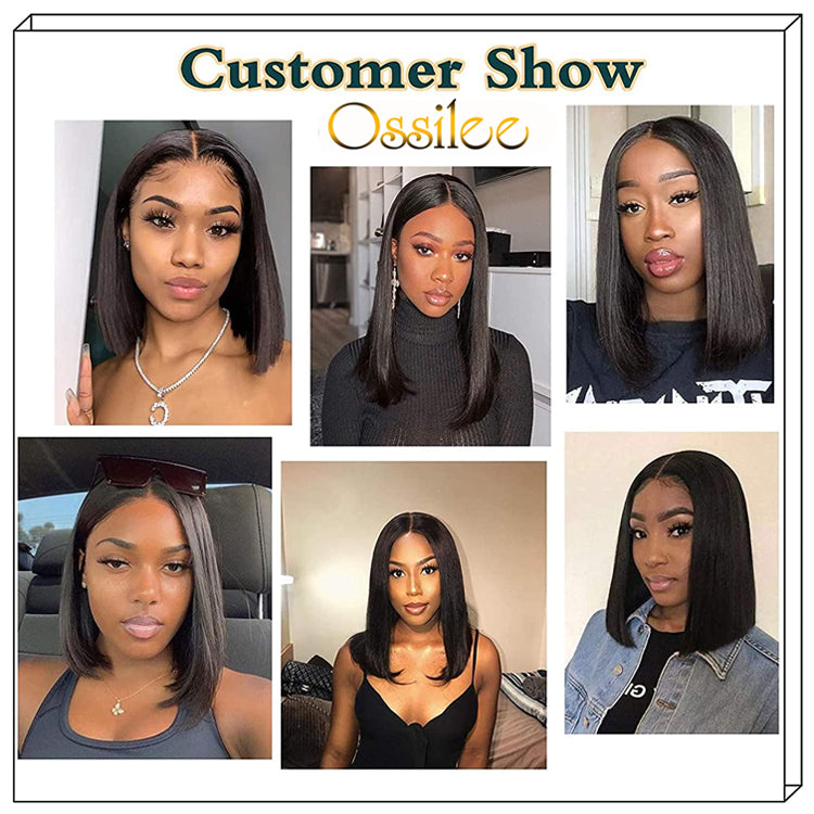 10AGrade Short Bob Wig 4x4/13X4 Lace Front 180% Density Peruvian Straight Remy Hair Short Bob Wig - Ossilee Hair