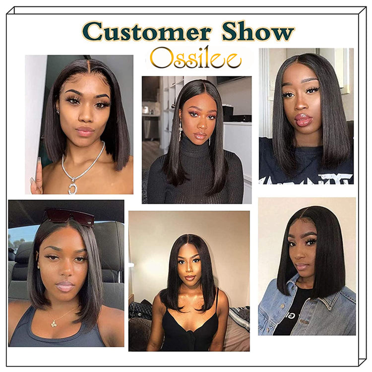 13x4 Lace Front Side Part Bob Wig 180% Density Brazilian Straight Short Bob Wig 10A Grade - Ossilee Hair