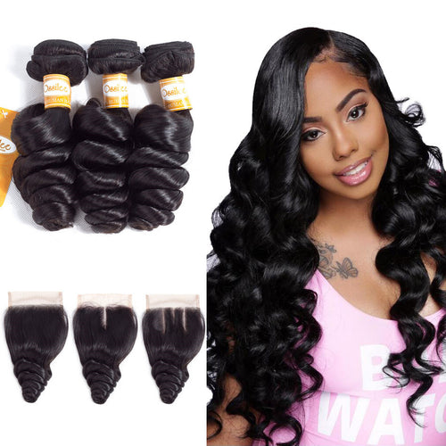 Real 9A Grade Unprocessed 3Pcs Loose Wave With Lace Closure Indian Virgin Hair Bundles - Ossilee Hair