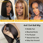 10AGrade Short Bob Wig 4x4/13X4 Lace Front 180% Density Peruvian Straight Remy Hair Short Bob Wig - Ossilee Hair