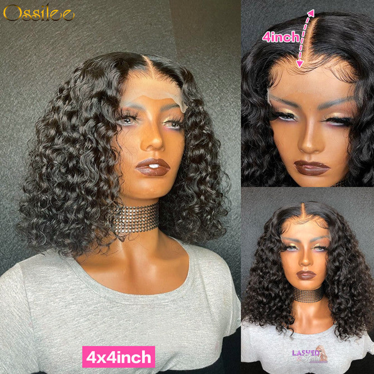 Deep Wave 13X4 Lace front Bob Wig 4X4 Closue Bob Wig 180% Density Brazilian Remy Hair Short Bob Wig 10A Grade - Ossilee Hair