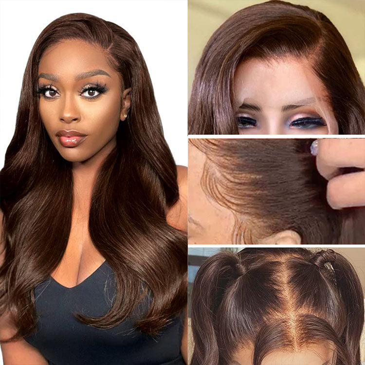 Color 4 Chocolate Brown Lace Front Wigs 4x4/13x4 Body Wave Human Hair HD Lace Wigs 10A Grade - Ossilee Hair