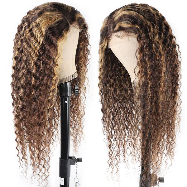 Highlight Brown Deep Wave 4x4 Lace Closure Wig Highlight Glueless Human Hair Wig - Ossilee Hair