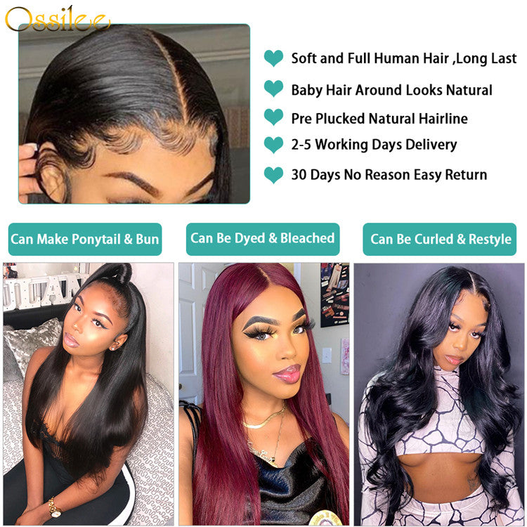 13x6 Pre-Plucked Human Hair Lace Front  Wig 200% 250% Density Straight Remy Hair - Ossilee Hair