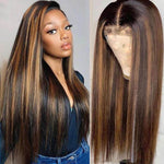 Highlight Brown 4x4 Lace Closure Wig Glueless Straight Human Hair Wig - Ossilee Hair