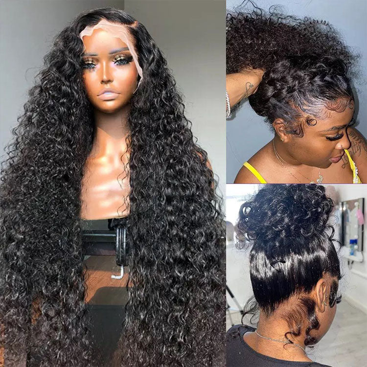 Crimps Slay Deep Wave 360 HD Lace Frontal Wig High Ponytails Pre Plucked With Baby Hair Swiss Lace 100% Human Hair - Ossilee Hair