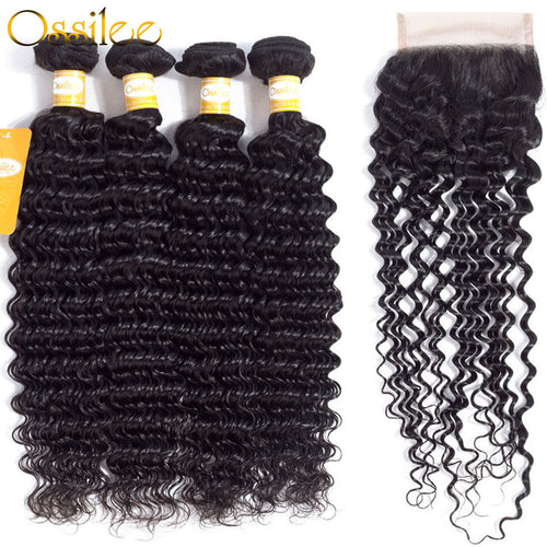 Top Quality 4 Bundles With 1Pc Closure Deep Wave 100% Human Hair Weave Bundles - Ossilee Hair