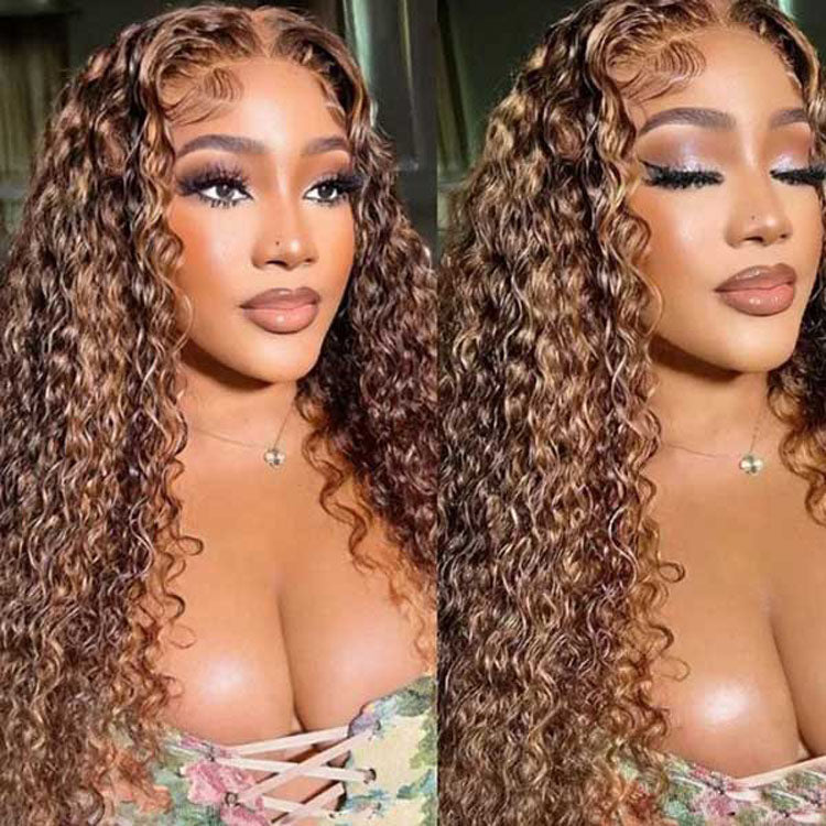 Pre Cut Lace Glueless Human Hair Wig 4/27 Highlight Deep Wave Lace Front Wigs