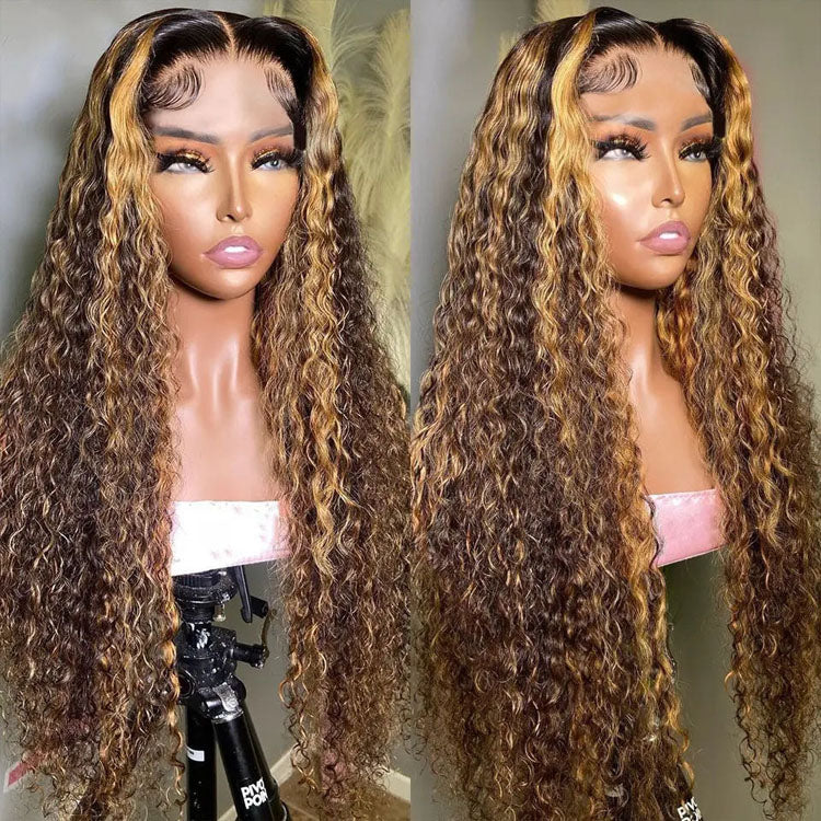 Pre Cut Lace Glueless Human Hair Wig 4/27 Highlight Deep Wave Lace Front Wigs