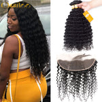 2/3Bundles With 13x4 Pre-Plucked 9A Deep Wave Lace Frontal Natural Color 100% Human Hair Weave - Ossilee Hair