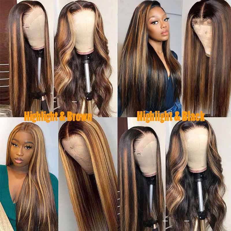Highlight Brown 4x4 Lace Closure Wig Glueless Straight Human Hair Wig - Ossilee Hair