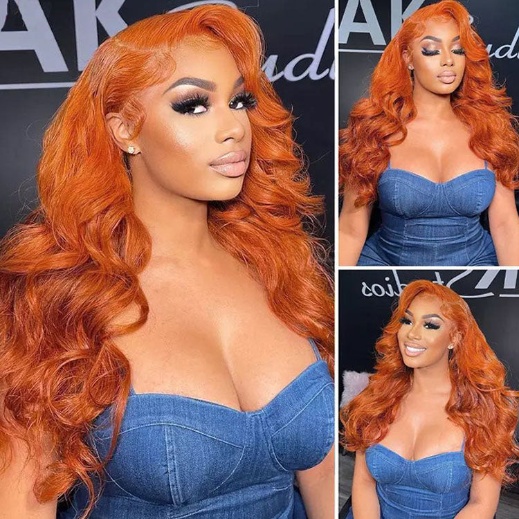 350 Ginger Orange Wigs Body Wave 13x4 HD Transparent Lace