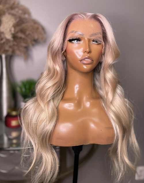 Ash Blonde Wig Brazilian Body Wave Human Hair 13x4 Lace Frontal Wig Customized Color - Ossilee Hair