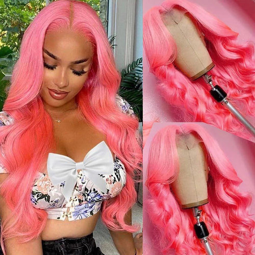 Colored Human Hair Wigs 13x4 HD Lace Front Human Hair Wigs Body Wave Blue/Green/Pink/Yellow Color - Ossilee Hair