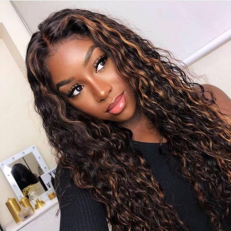 Highlight Brown Deep Wave 4x4 Lace Closure Wig Highlight Glueless Human Hair Wig - Ossilee Hair