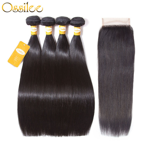 Peruvian Straight Hair With Lace Closure 5Pcs/lot 9A Peruvian Virgin Straight Hair - Ossilee Hair