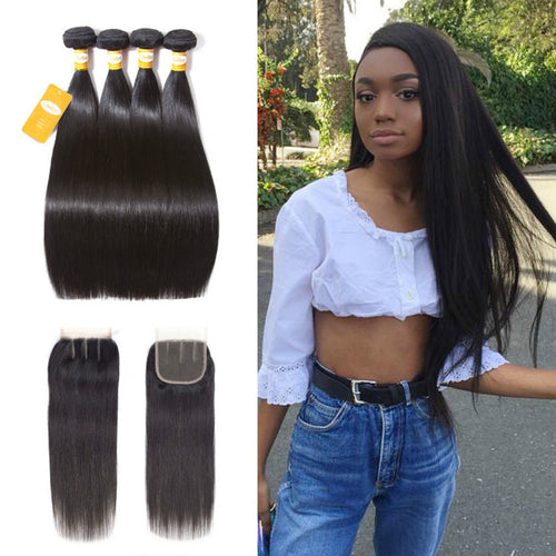 4 Bundles Straight Virgin Hair With Swiss Lace Closure - Ossilee Hair