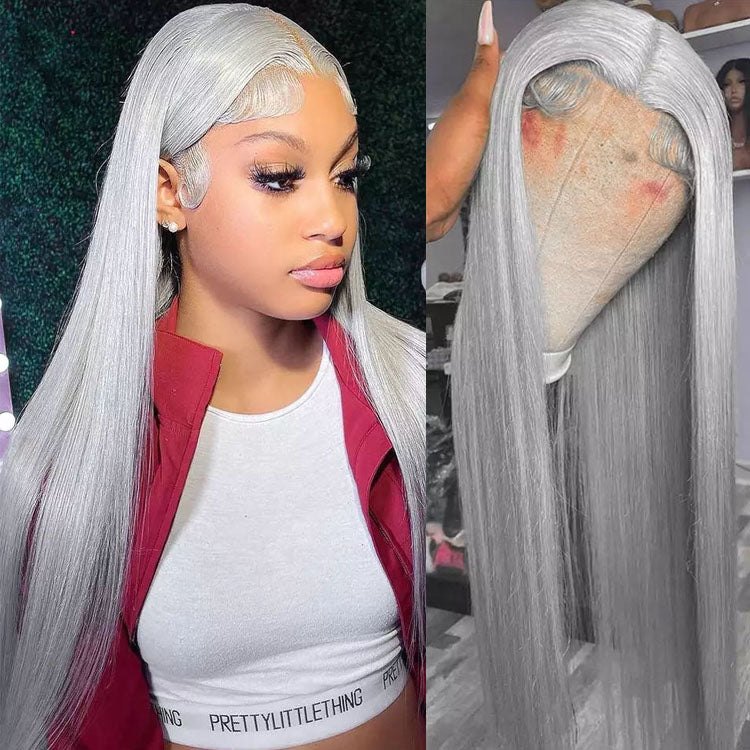 5x5 HD Lace Closure Wig Straight Grey Lace Front Wig Dark Ash Blonde Human Hair Closure Wigs Customized - Ossilee Hair