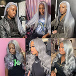 5x5 HD Lace Closure Wig Straight Grey Lace Front Wig Dark Ash Blonde Human Hair Closure Wigs Customized - Ossilee Hair