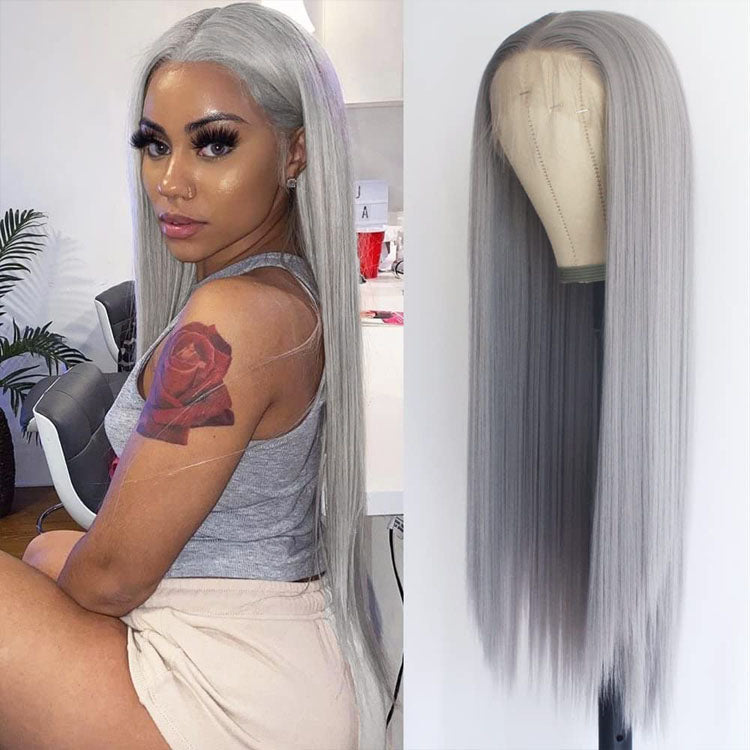 5x5 HD Lace Closure Wig Straight Grey Lace Front Wig Dark Ash Blonde Human Hair Closure Wigs Customized - Ossilee Hair